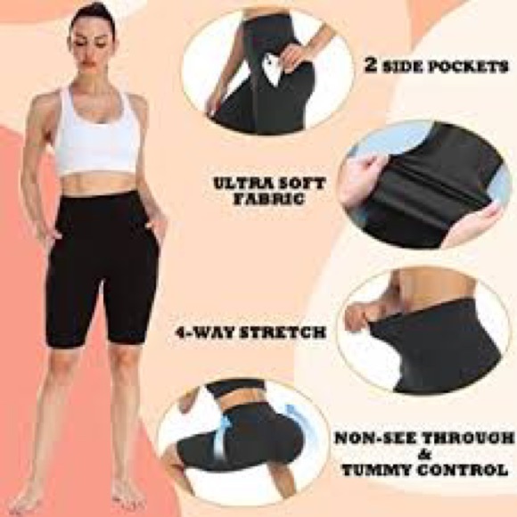 3 Pack Biker Shorts with Pockets for Women – High Waisted Tummy Control Workout - Picture 7 of 7